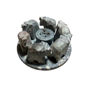 Hand Carved Soapstone Elephant Herd Incense Burner India